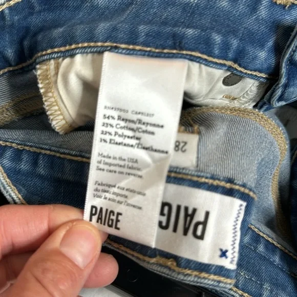 Paige Medium Blue Denim skinny Jeans Holes size 28 New - Picture 7 of 12